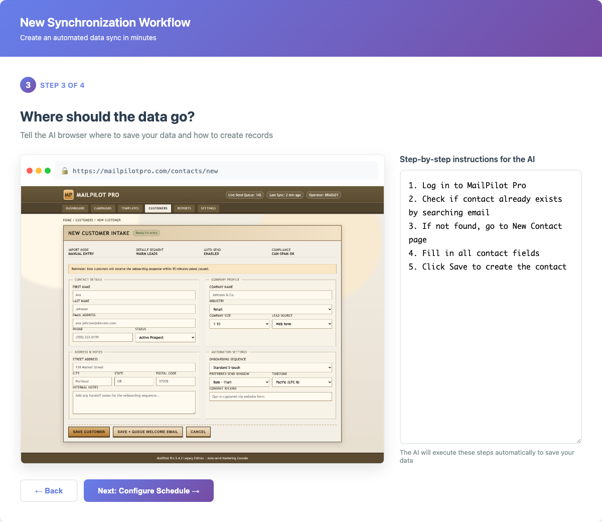 Destination Configuration